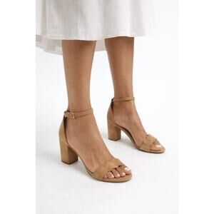 Sam Edelman Odila Taupe Suede Scalloped Block Heeled Sandal Women's Size 9.5